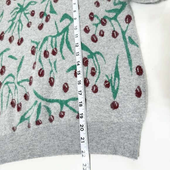 Womens Knit Sweater Gray Green Red Berry Tree Print Long Sleeve Pullover Size S? - Picture 7 of 7